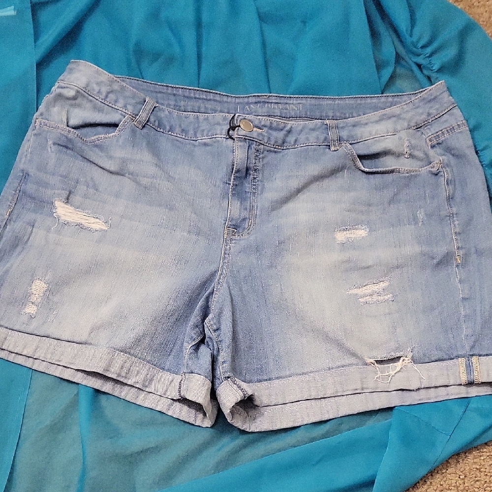 Lane Bryant Blue Jean Shorts Distressed Cuffed